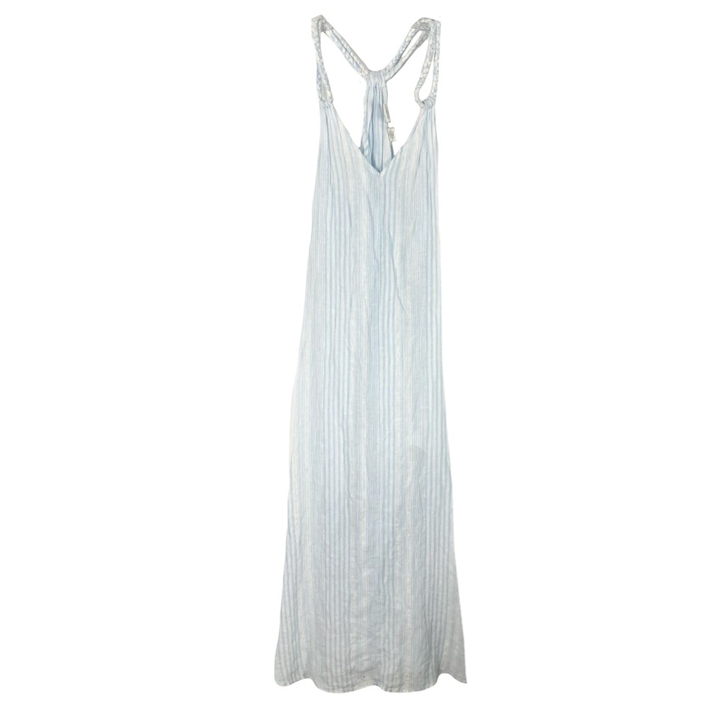 Nwot C&C California Linen Blend Metallic Fibre Stripe Midi Dress L Slit Sides